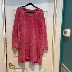 Women's Pink Mineral-Wash V-Neck Midi Dress